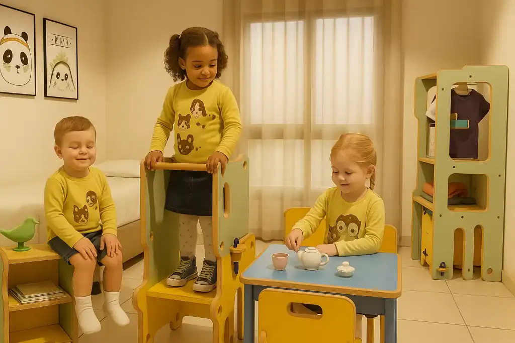 Muebles Montessori diseñados por Conuca para fomentar la autonomía en niños.